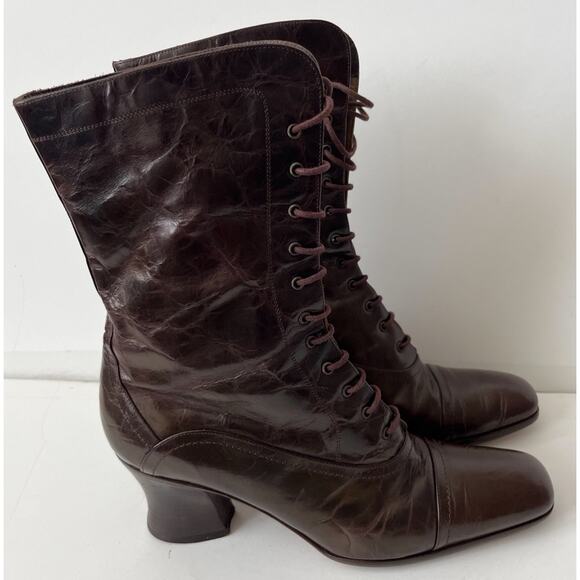 Via Spiga VTG Boots Women 6 Whisky Brown Leather Victorian Lace Up Penny Lane - Picture 1 of 6